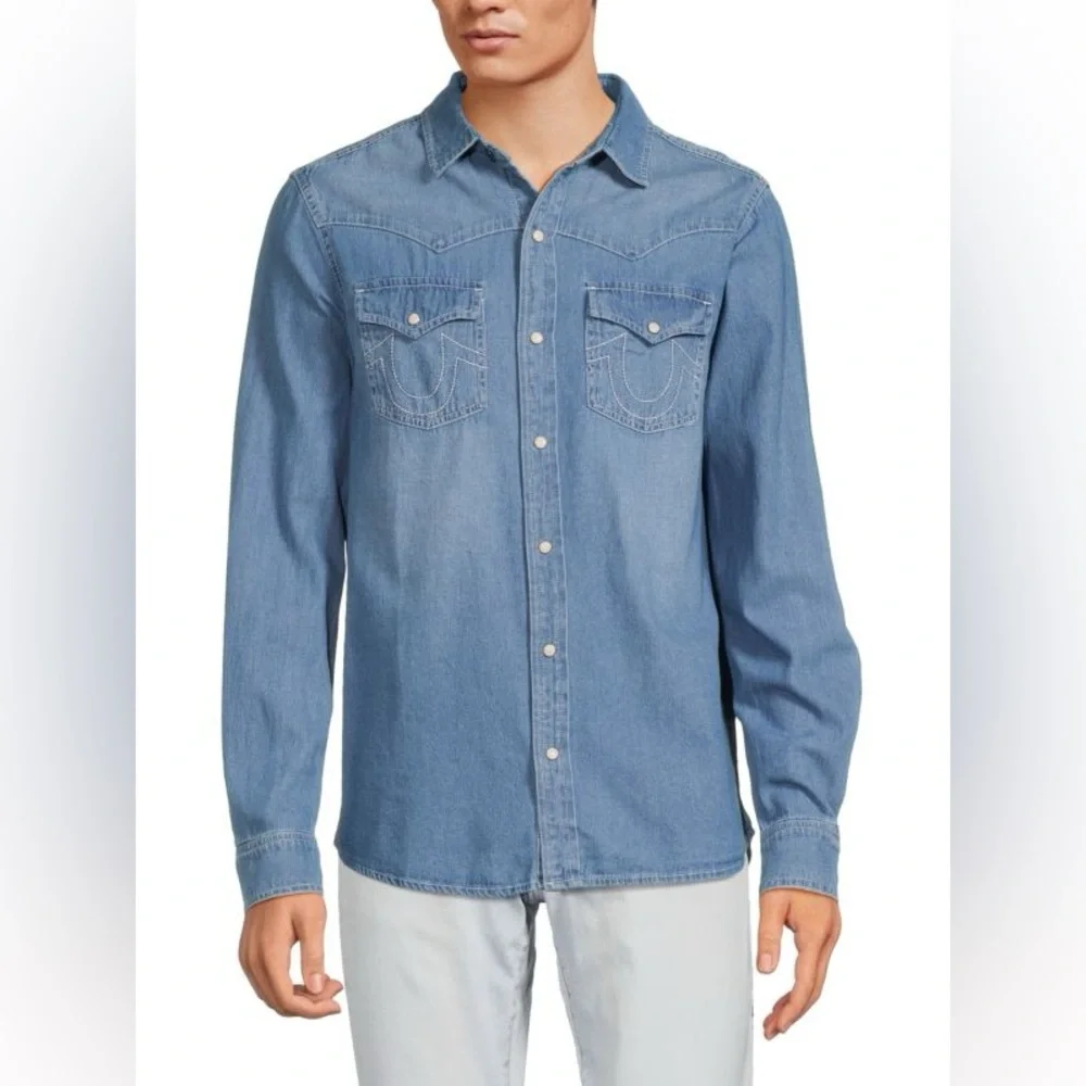 True Religion Chambray Logo Denim Shirt